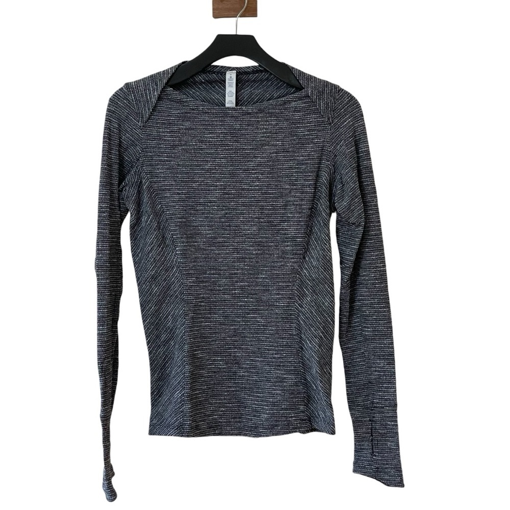 Lululemon Kanto Catch Me Long Sleeve Top in Wee Stripe Black Heathered Black